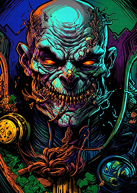 Neon Horror Zombie Portrait