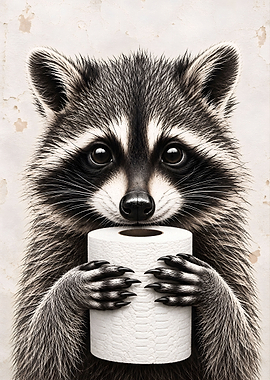 Fluffy Raccoon Toilet Paper Humor