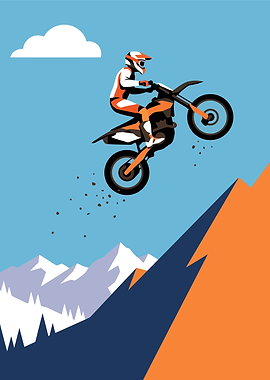 Motocross Rider Jumping Over Mountain