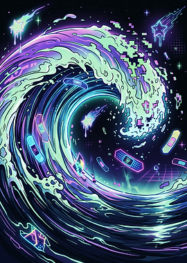 Neon Glitch Wave with Bandages