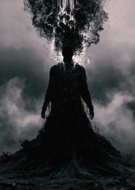 Dark Shadow Figure Emerging from Smoke