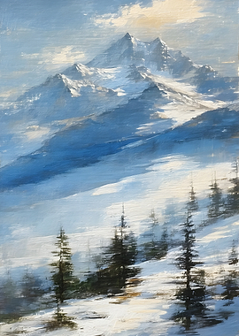 Snowy Mountain Landscape Oil Painting