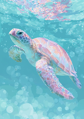 Sea turtle swimming underwater in blue ocean water