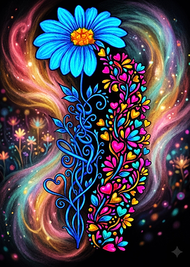 Vibrant Neon Floral Heart Art