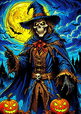 Spooky Halloween Scarecrow Wizard Illustration