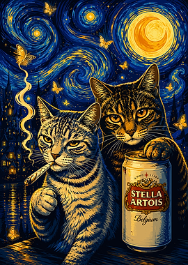 Starry Night Cats with Stella Artois