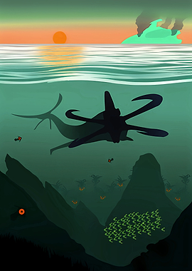 Subnautica Reaper Leviathan Underwater Scene