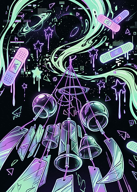 Neon Glitch Aesthetic Wind Chime Art