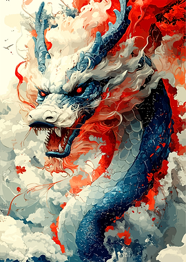 Majestic Blue and Red Dragon