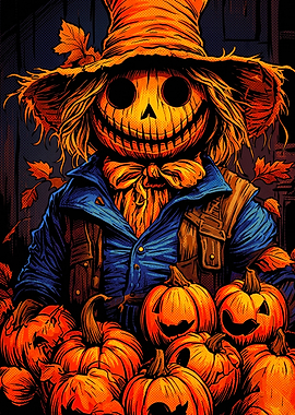 Spooky Scarecrow with Autumn Pumpkins