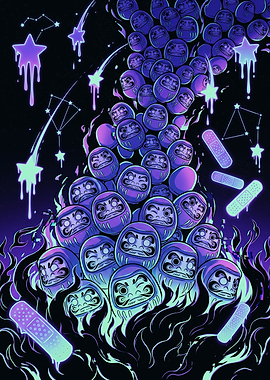 Neon Daruma Doll Cascade Illustration