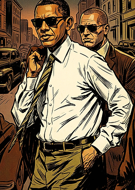 Barack Obama Noir Comic Style Illustration