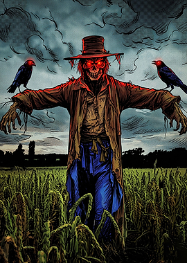 Evil Scarecrow with Glowing Red Eyes