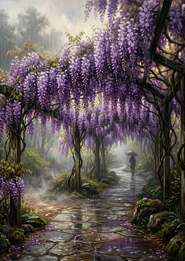 Rainy Wisteria Garden Path