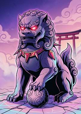 Glowing Guardian Stone Lion Statue