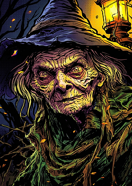 Creepy Witch Portrait with Lantern