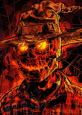 Fiery Scarecrow Skull Illustration