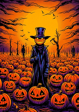Pumpkin Head Gentleman in Halloween Field
