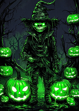 Glowing Green Scarecrow Halloween Illustration