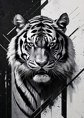Black and White Tiger Portrait