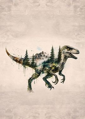 Double Exposure Raptor Forest Art