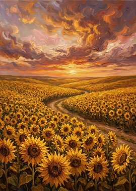 Sunflower Field at Sunset Painting