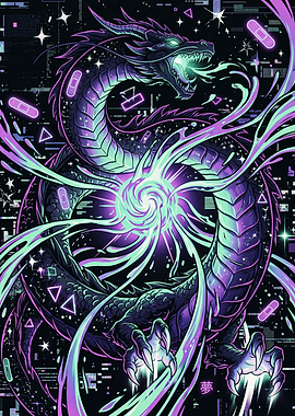Cyberpunk Neon Dragon Digital Art