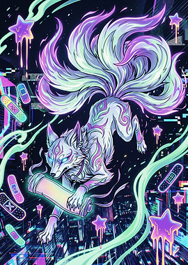 Neon Cyberpunk Nine-Tailed Fox