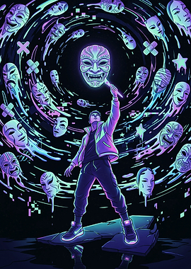 Neon Cyberpunk Mask Artist Illustration