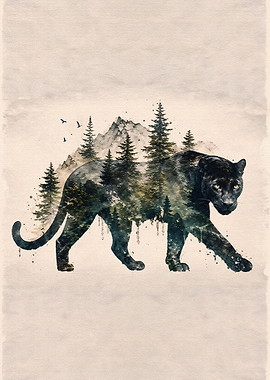 Double Exposure Panther Forest Art