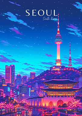 Seoul Cityscape at Night Poster