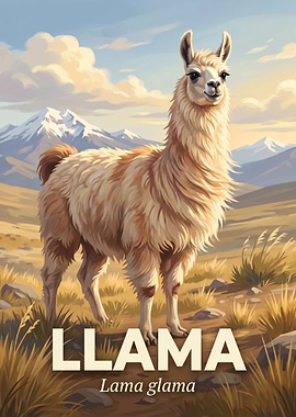 Majestic Llama Mountain Landscape Poster