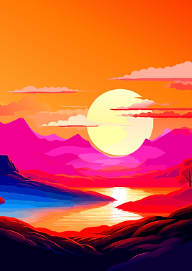 Vibrant Sunset Over Mountain Landscape