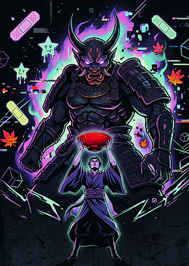 Cyberpunk Oni Samurai Ramen Illustration