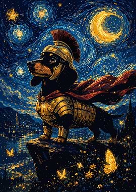 Dachshund Roman Warrior Starry Night