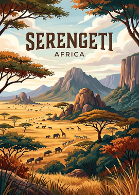 Serengeti Africa Vintage Travel Poster