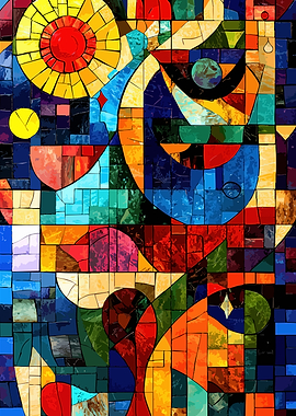 Vibrant Abstract Mosaic Stained Glass Art
