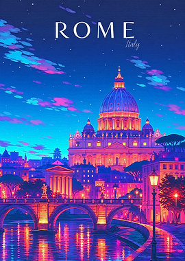 Vibrant Nighttime View of Rome