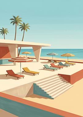 Mid-Century Modern Beachside Poolside Scene