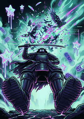 Cyberpunk Samurai with Glitch Effects