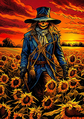 Scarecrow in a Sunflower Field