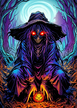 Sinister Witch with Glowing Pumpkin