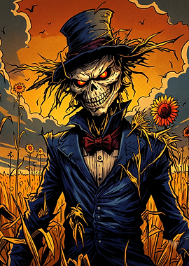 Sinister Scarecrow in Sunflower Field