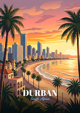 Durban South Africa Sunset Travel Poster