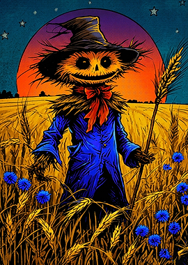 Spooky Scarecrow in Wheat Field