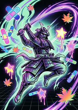Neon Samurai with Glitch Aesthetic