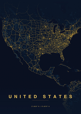 Minimalist United States Road Network Map