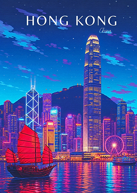Hong Kong Skyline Travel Poster