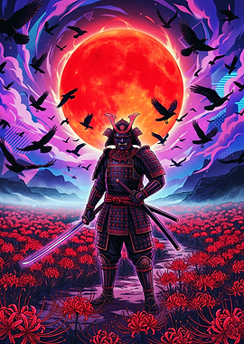 Samurai Standing in Red Flower Field