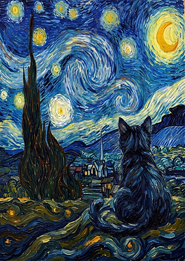 Cat With Starry Night